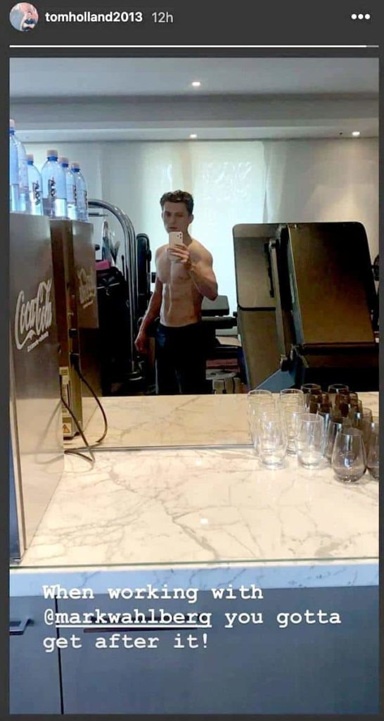 Tom Holland working out Mark wahlberg Uncharted Instagram