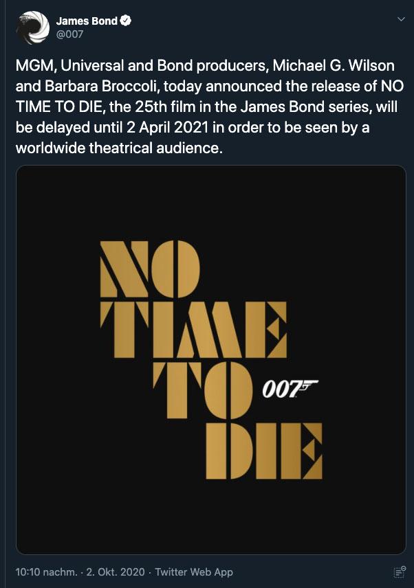 keine zeit zu Sterben No time to dead 2021 Verschiebung james Bond Film Kino News kritik