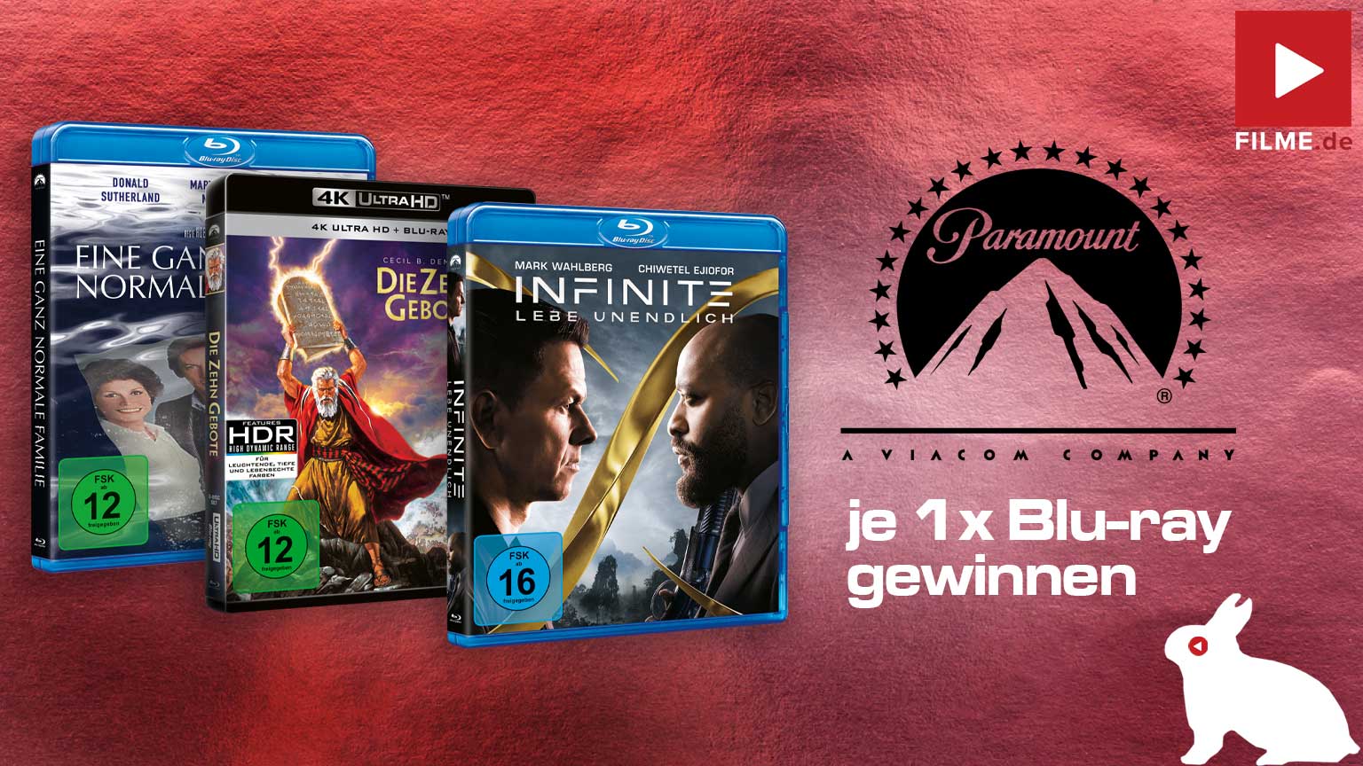 Paramounts Oster-Wochen Gewinnspiel „INFINITE – Lebe unendlich“, „EINE GANZ NORMALE FAMILIE“ und „DIE ZEHN GEBOTE“ | Paramount Pictures Home Entertainment gewinnen Artikelbild